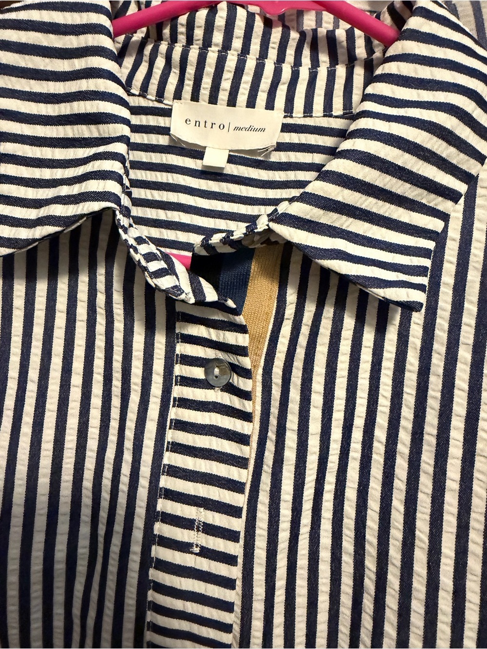 entro Navy and White Striped Puff-Sleeve A-Line Dress - Picture 2 of 2
